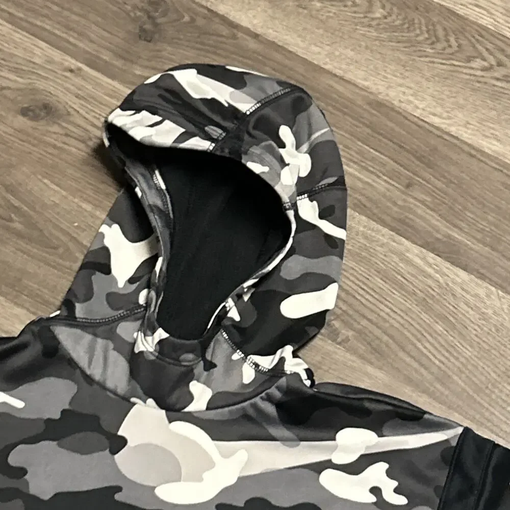 Boys Small Nike Dri Fit Black White Grey Camouflage Print Hoody